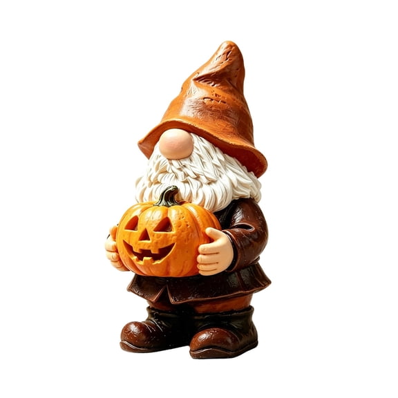 WUJGXI Halloween Figurine Holding Pumpkin, Resin Fall Statue Decor, Cute Ornament for Tabletop Garden Halloween Home Decoration