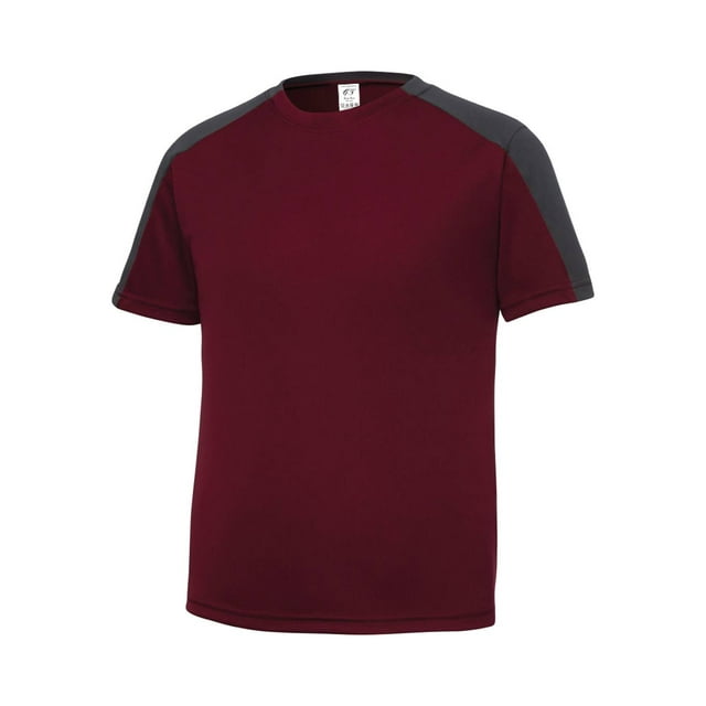 Gravity Threads Youth Sleeve-Blocked Moisture Wicking Shirt - Maroon/Iron Grey - Large
