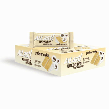 AtLast! Nutrition Yellow Cake Protein Bars, 20g Protein, 1g Sugar, 3g Net Carb, Gluten Free, Keto Friendy, 12 Count