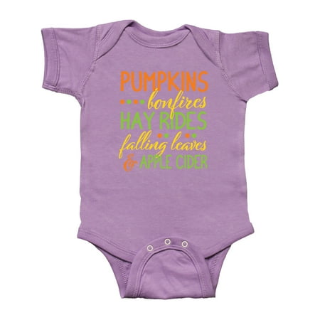 

Inktastic Pumpkins Bonfires Hay Rides Falling Leaves and Apple Cider Gift Baby Boy or Baby Girl Bodysuit