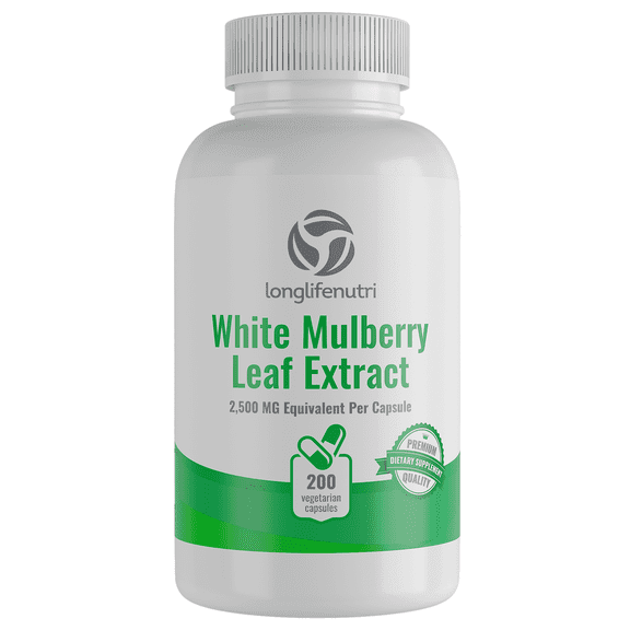 LongLifeNutri White Mulberry Leaf Extract 2,500mg - 200 Vegetarian Capsules, for Cardiovascular Health