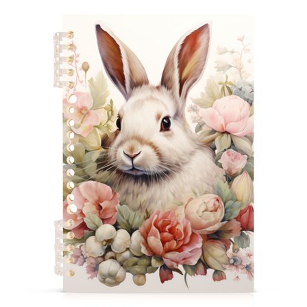 Floral on Rabbit Spiral Journal Notebook College Ruled Notebook 8.3" x 5.7" A5 Lined Thick Paper Page