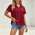 thumbnail image 5 of Womens Linen Cotton Button Down Shirts Casual Short Sleeve Lapel Collar Lightweight Breathable Summer Tops (S, Red), 5 of 9