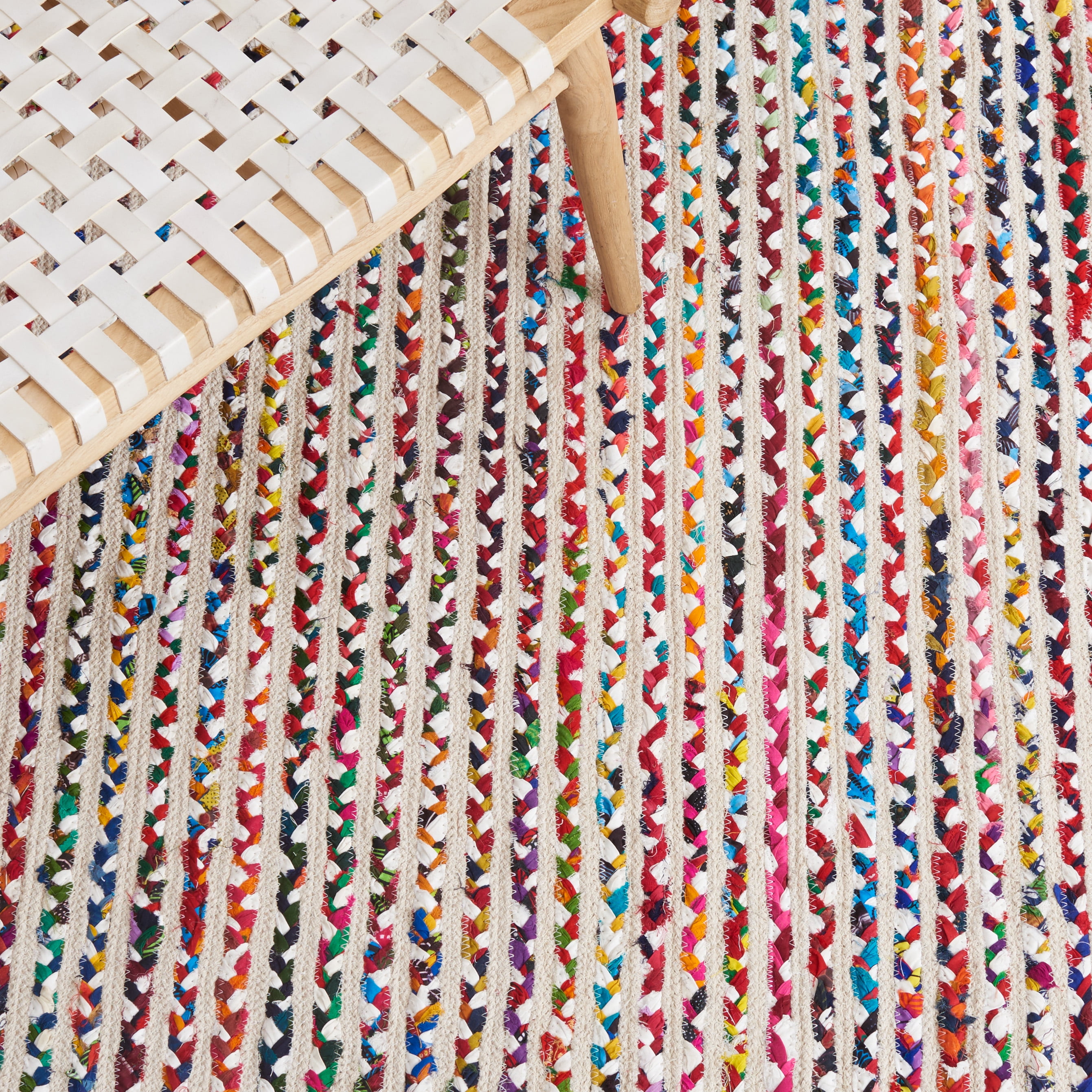 SAFAVIEH Braided Chelsey Bordered Cotton Reversible Area Rug, Ivory/Multi, 8' x 10'