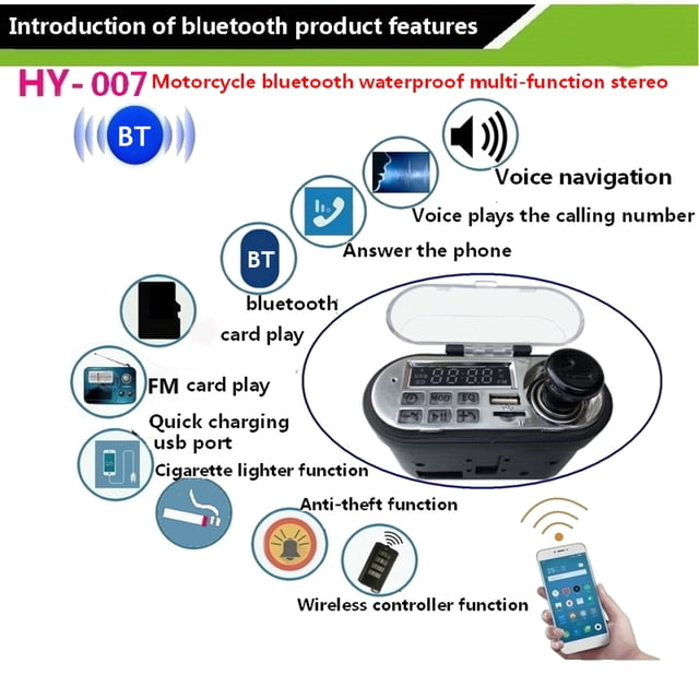 Radio de Moto Likrtyny HY-007 Altavoz Bluetooth Manos libres TF Cargador USB