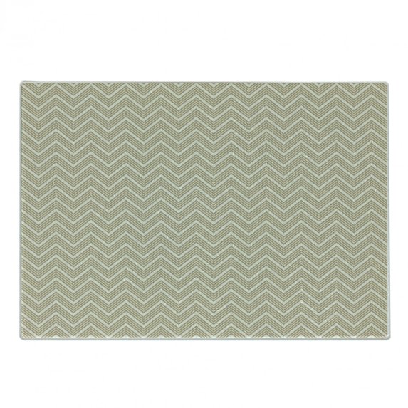 Beige Cutting Board, 3 Dimensional Arrangement with Chevron Lines Retro Style Composition Ornamental, Decorative Tempered Glass Cutting and Serving Board, Small Size, Ivory Beige, by Ambesonne