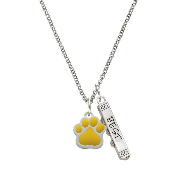 Delight Jewelry Silvertone Large Yellow Paw Silvertone Best Friends Forever Bar Charm Necklace, 23"