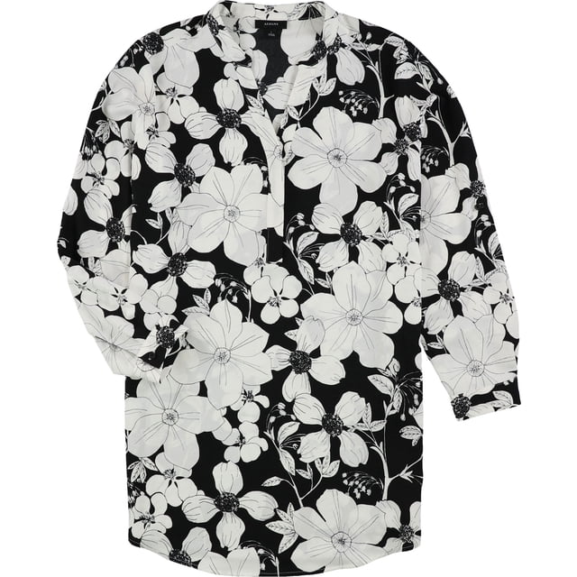 Alfani Blusa túnica floral para mujer, negro, grande