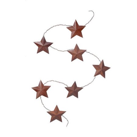 Rusty Tin Look Dimensional Star Garland on Twisted Wire- 3 Garlands Measuring 3 Feet Long Each