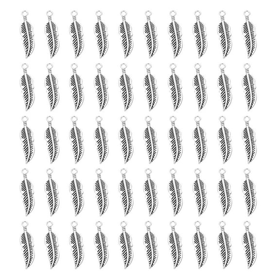 Uxcell Leaf Pendants, 50 Pack Metal Tree Leaf Beads Bulk Leaves Charm for Jewelry Making Style 2, Silver