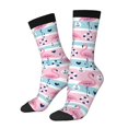 thumbnail image 1 of Wukai Pink Striped Flamingo Print Contrast Color Mid-tube Socks, 3D Printing Design Adult Socks, High Elastic Breathable Sports Socks, Suitable for Daily,Unisex, 1 of 6