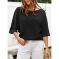 thumbnail image 2 of Jersey Cicky Bell para mujer, media manga, cuello barco, de gran tamaño, negro, 2 of 6