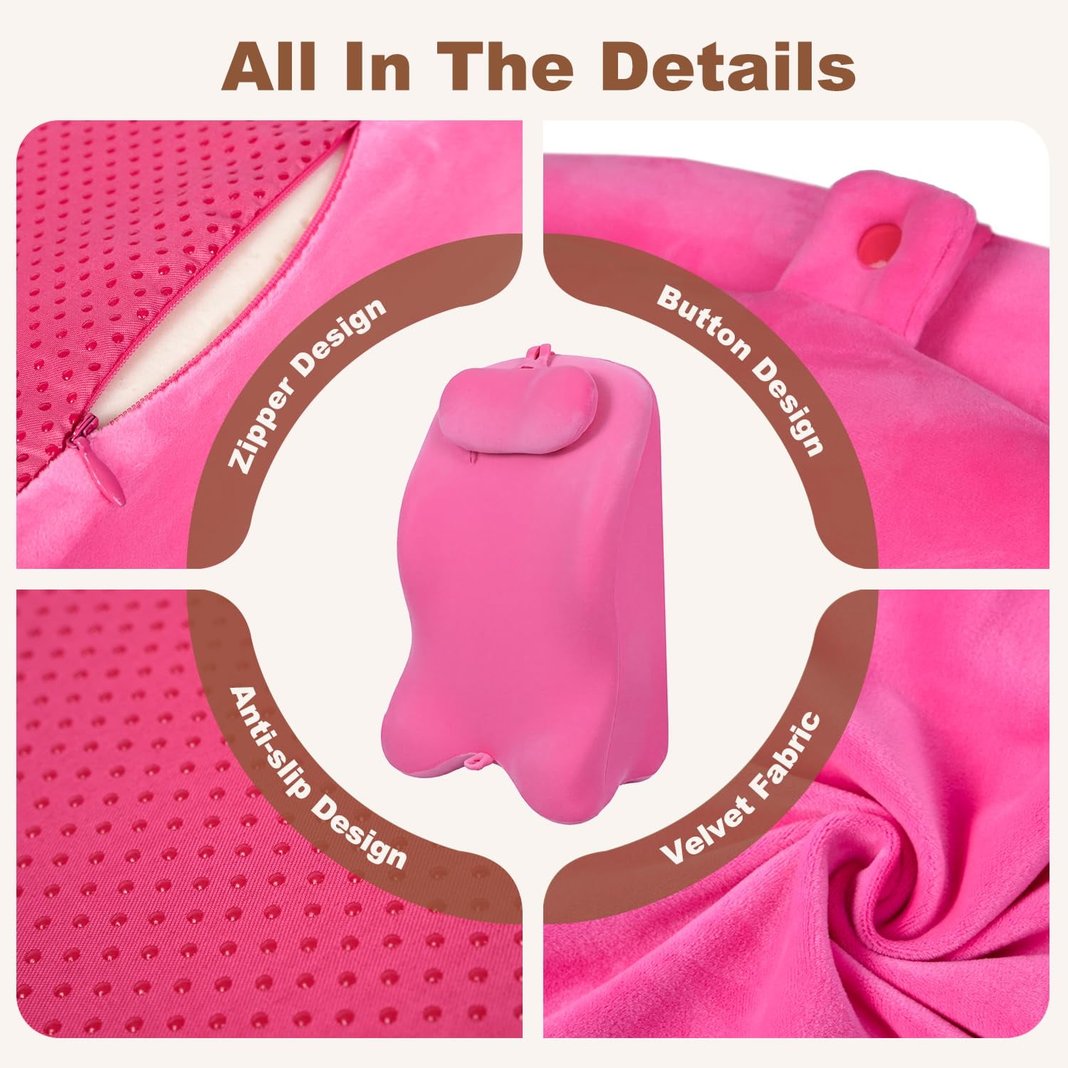 Memory Foam Ergonomic Wedge Pillow, Multi-Position Support Pillow, Ergonomic Support for Back Pain, Acid Reflux & Sitting Up, Ideal for Massage, with Removable Cover,40-Degree Angle Design (Pink)