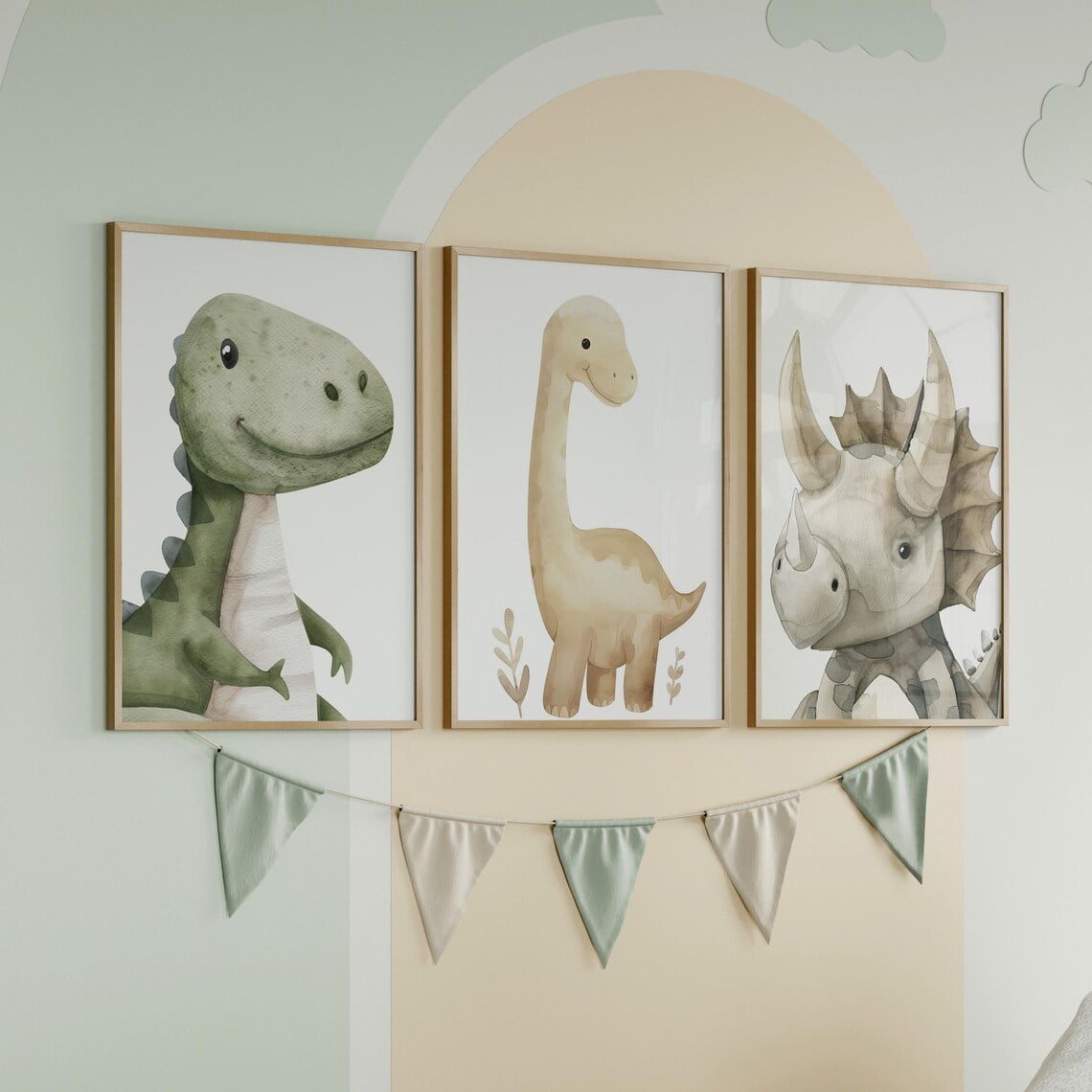 Luvia T-Rex Dinosaur Brachiosaurus Triceratops 3 Piece Set Dinosaurs Prints, Baby Art Print Nursery Poster Or Print, Modern Wall Decor Set 3 Prints 8x12 UNFRAMED