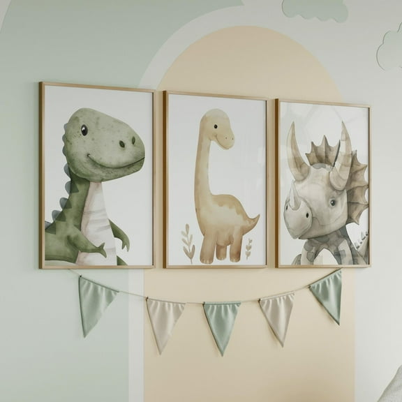 Luvia T-Rex Dinosaur Brachiosaurus Triceratops 3 Piece Set Dinosaurs Prints, Baby Art Print Nursery Poster Or Print, Modern Wall Decor Set 3 Prints 8x12 UNFRAMED