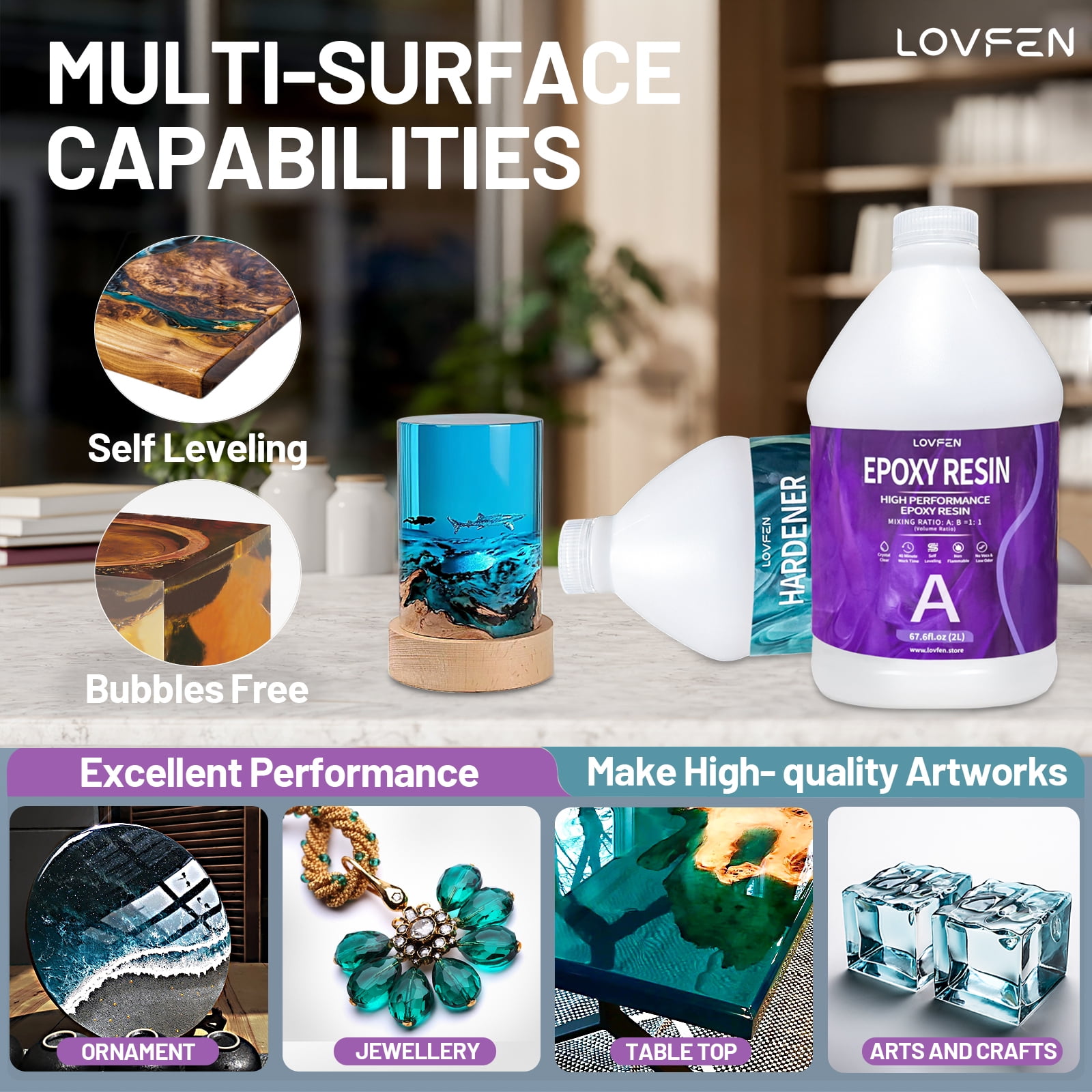 LOVFEN Epoxy Resin 1 Gallon Kit Art Resin for DIY,Jewelry,Tabletops,Crystal Clear,High-Performance Resin Epoxy