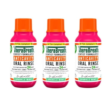 3 Pack - TheraBreath Anticavity Fluoride Mouthwash, Sparkle Mint, Travel Size, 3 fl oz