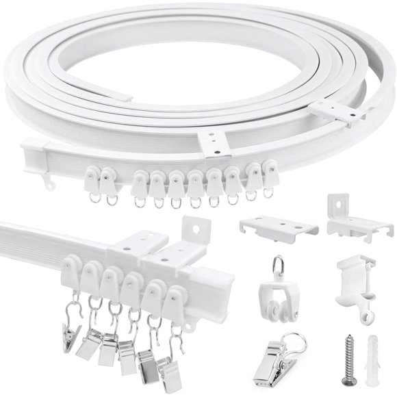 shiyou-Ceiling Curtain Track, Flexible Bendable Ceiling Track for Curtains 12Ft Wall Mount Curtain Track System Room Divider Curved Drop Ceiling Curtain Rail for RV Shower Bay Window, White