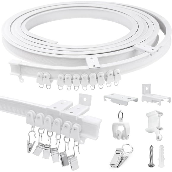 shiyou-Ceiling Curtain Track, Flexible Bendable Ceiling Track for Curtains 12Ft Wall Mount Curtain Track System Room Divider Curved Drop Ceiling Curtain Rail for RV Shower Bay Window, White