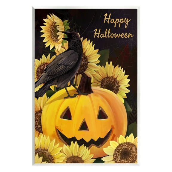 Stupell Industries Crow on Jack-o-Lantern Holiday Painting Unframed Art Print Wall Art, 13 x 19