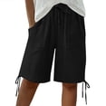 thumbnail image 2 of Bloomae Bermuda Shorts for Women Knee Length Drawstring Elastic Waist Linen Lounge Shorts Lightweight Casual Summer Gauze Pedal Pushers with Pockets Black M, 2 of 10