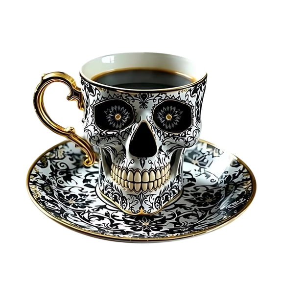 Halloween Ceramic Skull Coffee Mug with Handle, Spooky Gothic Fake Diabolical Skull Coffee Cups, Halloween Decor and Gift
