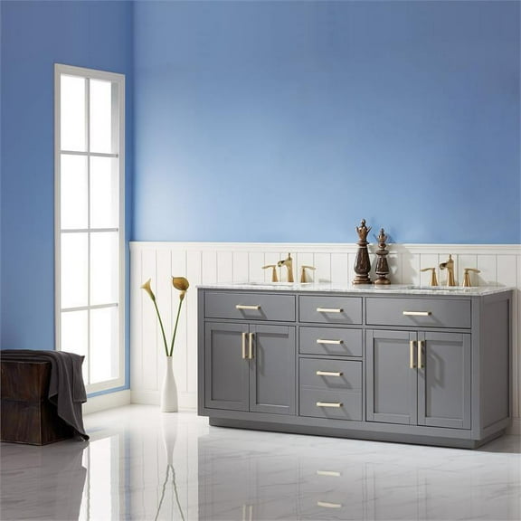 Ivy 72" Marble Countertop Double Vanity w/o Mirror Gray