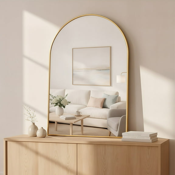 LIFERECORD 20x30 Arched Gold Bathroom Mirror, Shatterproof Wall Vanity Mirror with Matte Metal Frame, Reinforced Packaging