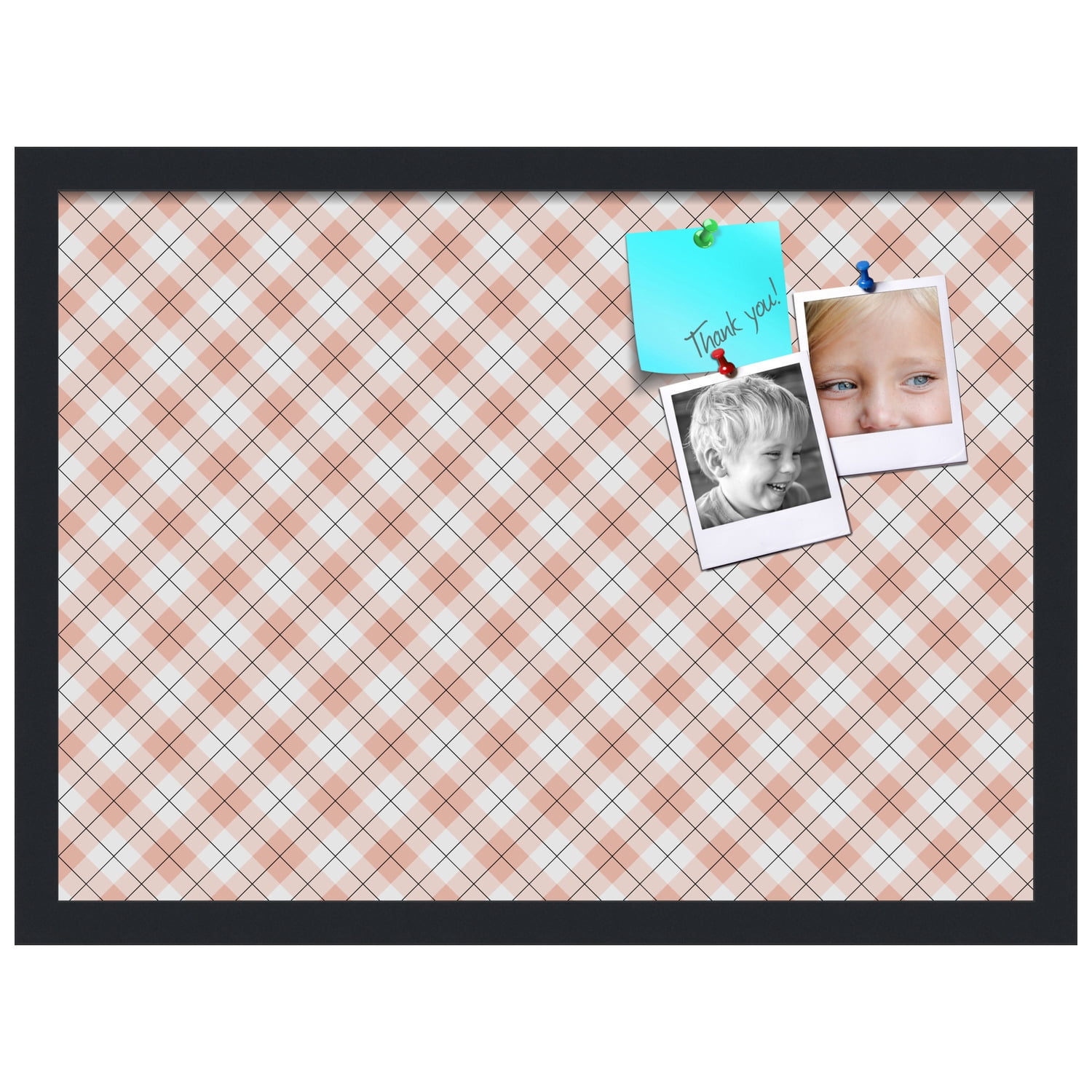 PinPix ArtToFrames 20x14 Custom Cork Bulletin Board Argyle Tan   Poster Board Has a Fabric Style Canvas Finish, Framed in Satin Black (PinPix-643)