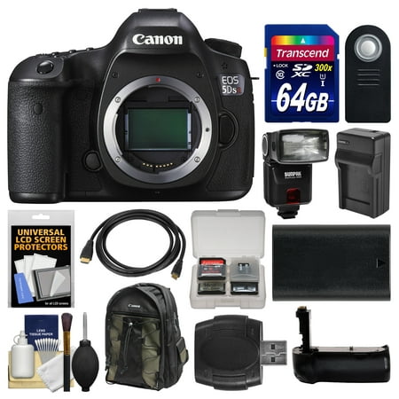 Canon EOS 5DS R Digital SLR Camera Body with 64GB Card + Backpack + Flash + Battery & Charger + Grip + Remote + Kit