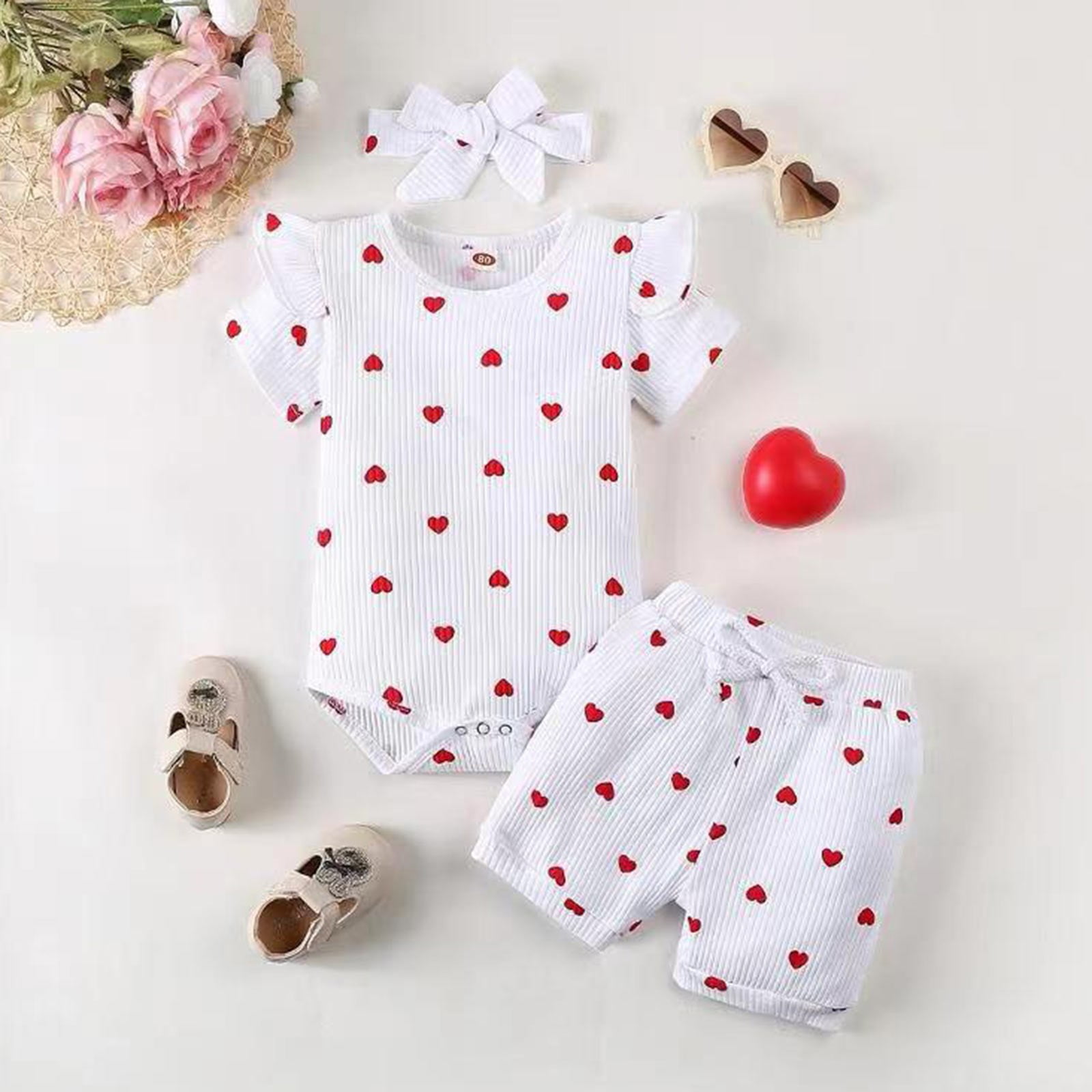 Povozer Toddler Kids Girls Summer Outfits Plaid Clothes Set Baby Girl Clothes Infant Newborn Outfits Romper Pants Cute Bow HeadbHat Sets For Baby Girls,Size 3-6 Months,White