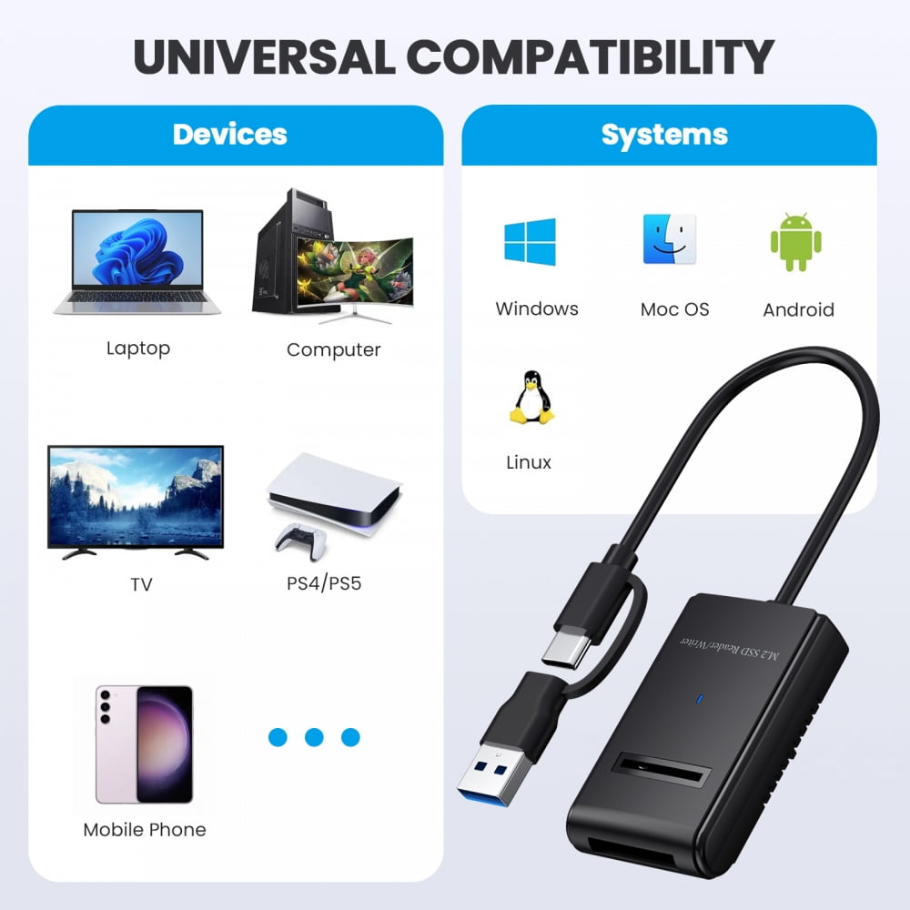 Xiwai USB 3.0 USB-C Type-C Type-A to NVME M-key M.2 NGFF SATA SSD Docking Horizontal External Cable Enclosure RTL9210B Chipset