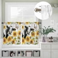 thumbnail image 5 of Kitchen Window Curtains Valance and Tier Set, Farmhouse Cow Sunflower Rod Pocket Tier Curtain Valance Set, Spring Yellow Flower Wood Plank Light Filtering Cafe Curtains for Bedroom Living Room, 5 of 9