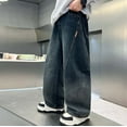 thumbnail image 2 of WMQPNNS Boys Jeans Kids Fashion Boys Pants Size 12 Baggy Elastic Waist Straight Leg Skater Denim Pants Casual Loose Streetwear with Pockets(D-Blue, Size 8-9 Years), 2 of 9