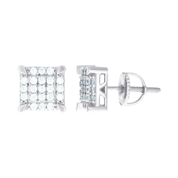 925 Sterling Silver Mens Cubic Zirconia Square 8.5mm Stud Earrings Earring for Men - 2.1 Grams