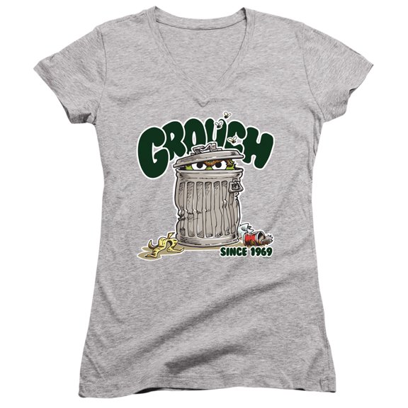 Sesame Street Grouch Junior Women's T-Shirt V-Neck Athletic Heather