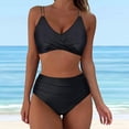 thumbnail image 2 of Huesdet Women High Waisted Bikini Sets Tummy Control Swimsuits Color Block Two Piece Drawstring Bathing Suit(Black,L), 2 of 7