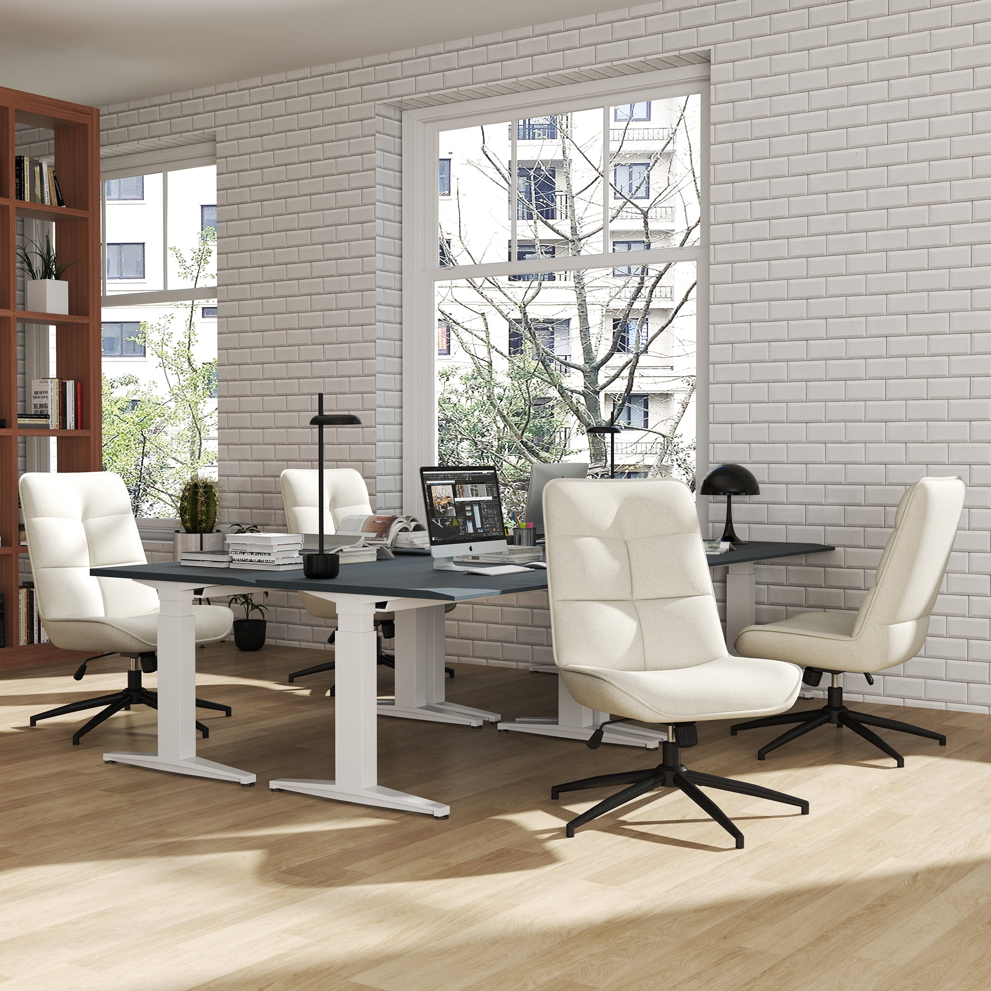 Homy Casa Office Desk Chair,  Adjustable Height 15° Tilt High Back Swivel Makeup Vanity Chair, Beige