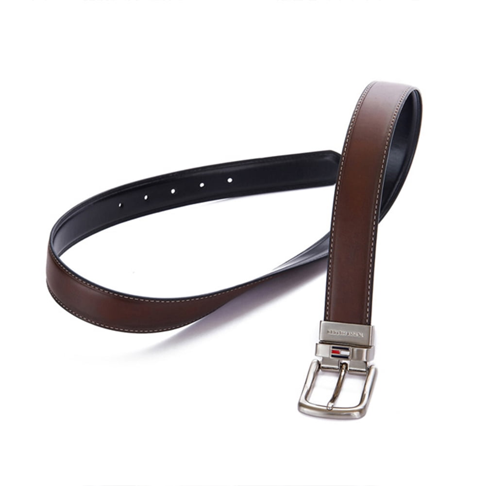 Tommy Hilfiger Men's Premium Reversible Genuine Leather Belt Dual Buckle GiftBox 