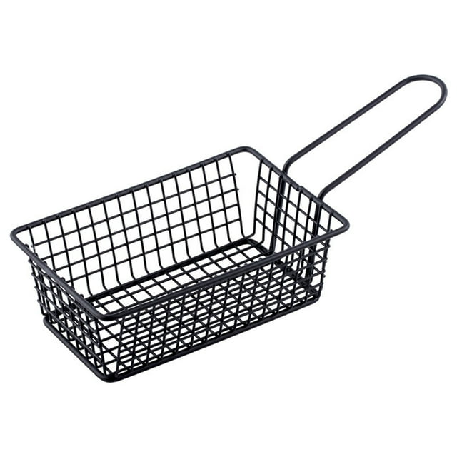 French Fry Serving Baskets Stainless Steel Square Fry Chicken Holder W/Handle#