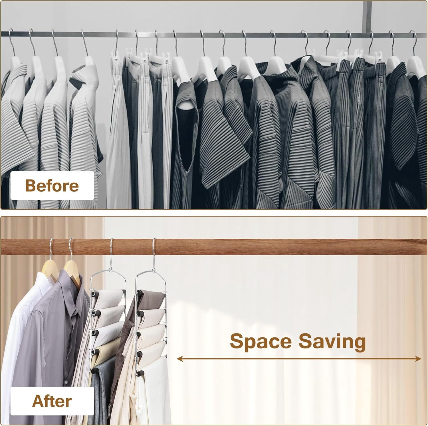 PandaTop Pants Hangers Space Saving - 3 Pack Multi-Layer Closet Organizers and Storage Clothes Hangers for Trousers Scarves Slack (Black)