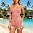 thumbnail image 6 of Athletic Outfit Sets 2 Piece Women Solid Square Neck Tank Side Stripe Drawstring Shorts Pink L, 6 of 6