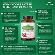 Zazzee D-Mannose 1000 mg – Supports Urinary Tract Health – 100% Pure – 180 Capsules