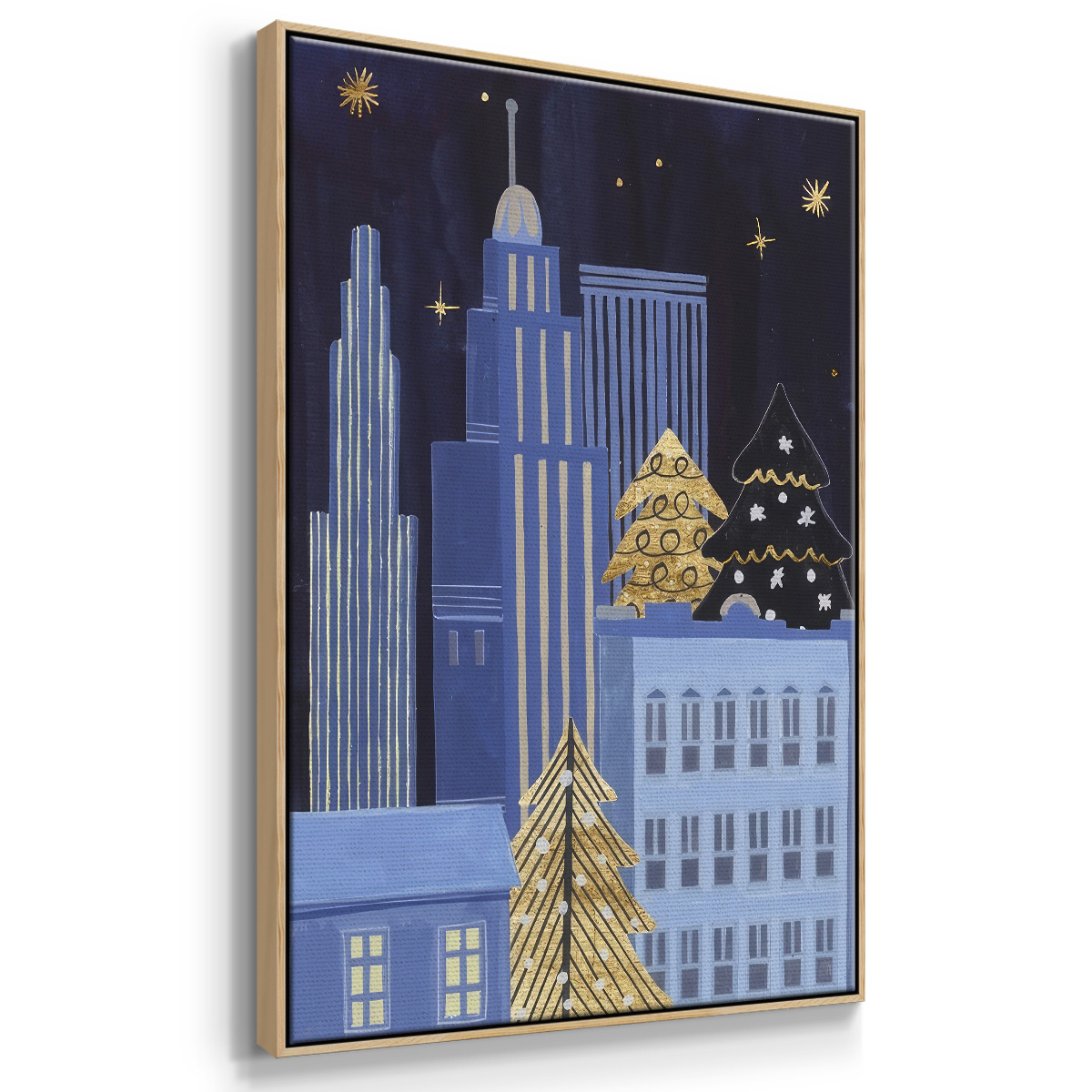 Holiday Night Collection B - Framed Gallery Wrapped Holiday Canvas - 17 x 25 - Natural Wood Frame