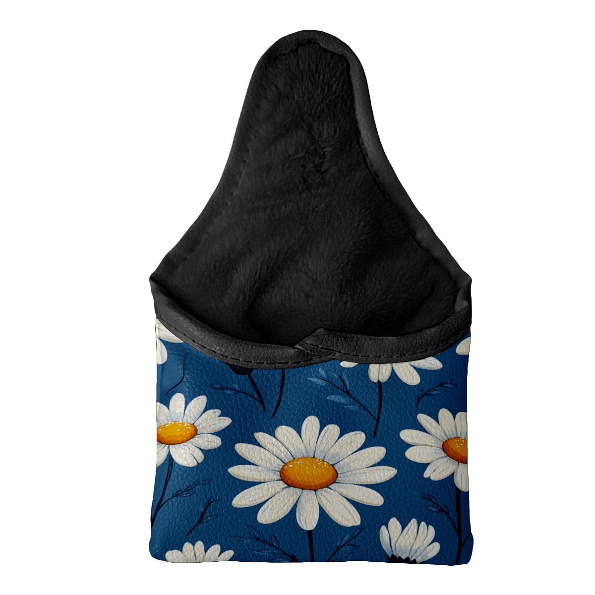 Golf Mallet Putter Cover Premium Leather Waterproof Golf Putter Head Cover with Magnetic Closure White Yellow Daisies