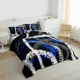 thumbnail image 3 of Manfei Grunge Geometric Lines Queen Comforter Set 3 Pieces, Contemporary Abstract Bedding Sets, Black White Blue Bedding Comforter Set, Luxury Bedroom Decor, 3 of 8