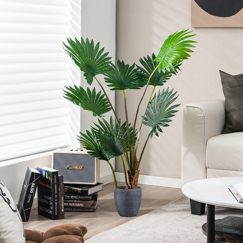 Kadyn 4FT Artificial Tree, Artificial Fan Palm Tree for Outdoor, Fake Palm Plant Tree for Indoor, Green