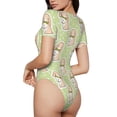 thumbnail image 2 of Vsdgher Rabbit With Tie Prinr Short Sleeve Body suit for Womens, Sexy Onesie One Piece Round Neck Bodysuit Shapewear Tummy Control-XX-Large, 2 of 7