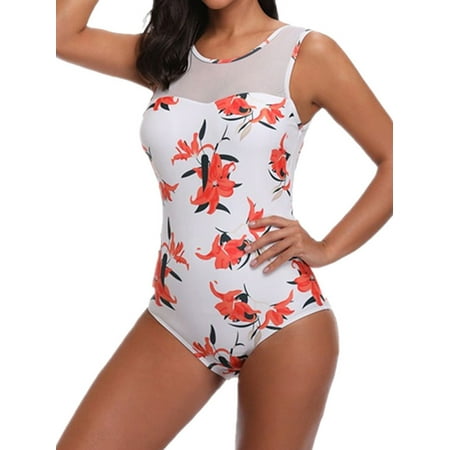 STARVNC Women Boho Floral Print Splice One Piece Swimsuit Bathing (Best Bathing Suits For Over 50)