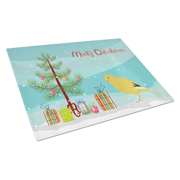 Carolines Treasures CK4478LCB Border Canary Merry Christmas Glass Cutting Board Large, 12H x 16W, multicolor